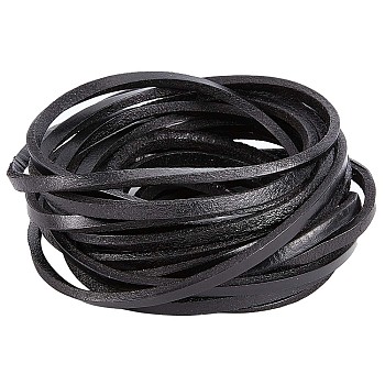 Flat Cowhide Leather Cord, for Jewelry Making, Black, 5x3mm