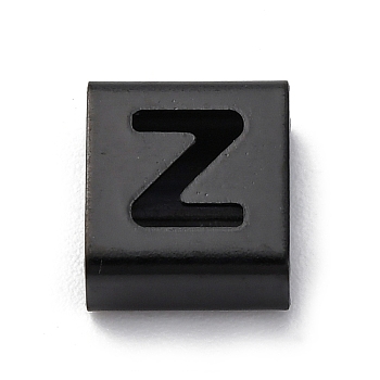 Ion Plating(IP) 304 Stainless Steel Square Slide Charms, Black, Letter Z, 9x8x4mm, Hole: 3.5x8.5mm