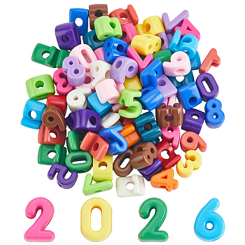 80Pcs Opaque Acrylic Beads, Number, Mixed Color, 14.7x20x14.7mm, Hole: 6.3mm