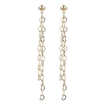 Brass Tassel Chain Drop Earrings  for Women, Ear Thread, with 304 Stainless Steel Stud Earring Findings, Heart, 76mm
