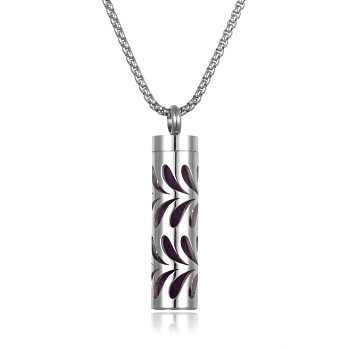 Titanium Steel Perfume Bottle Necklaces, Column with Aromatherapy Cotton Sheet Inside Necklace, Branch, 25.59 inch(65cm)