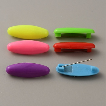 6Pcs Plastic Oval Safety Brooch Pins, Scarf Hijab Lapel Pin for Ladies Hair Dressing Accessories, Colorful, 38x12x9mm