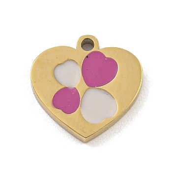 316 Surgical Stainless Steel Enamel Charms, Heart Charm, Golden, Old Rose, 10x10x1.5mm, Hole: 1mm