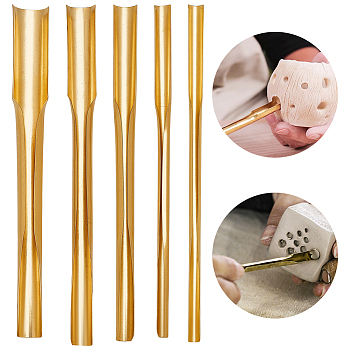 5Pcs Brass Hole Puncher for Ceramics Clay, Pottery Tool, Golden, 110~111x5~12x3.5~7mm