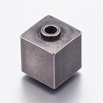 304 Stainless Steel Beads, Cube, Antique Silver, 10x8x8mm, Hole: 2mm