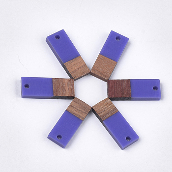 Resin & Walnut Wood Pendants, Rectangle, Slate Blue, 22.5~23x8.5~9x3.5mm, Hole: 2mm