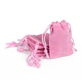 Rectangle Velvet Pouches, Gift Bags, Pink, 7x5cm