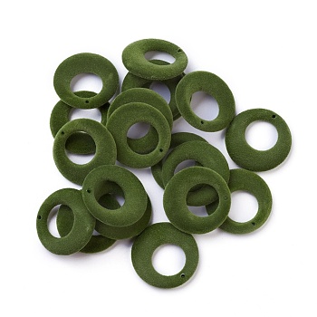 Flocky Acrylic Pendants, Ring, Dark Green, 26.5~27x4mm, Hole: 1.2mm