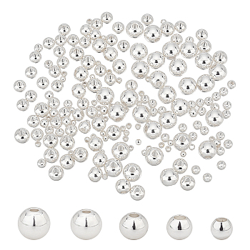 SUPERFINDINGS 200Pcs 5 Styles Brass Spacer Beads, Round, 925 Sterling Silver Plated, 2~6x1.5~5mm, Hole: 1~2mm