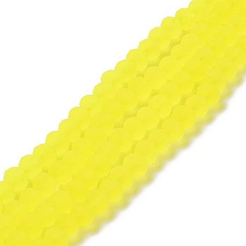 Transparent Glass Beads Strands, Faceted, Frosted, Rondelle, Yellow, 3.5~3.8mm, Hole: 1mm, about 113~115pcs/strand, 32.5~33cm