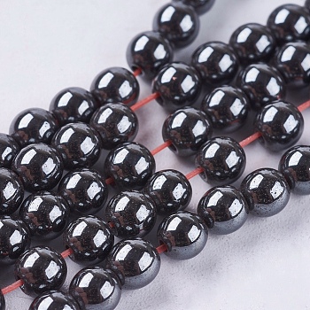 Non-magnetic Synthetic Hematite Bead Strands, Round, Black, 4mm, Hole: 0.5mm, about 95pcs/strand, 14.9 inch