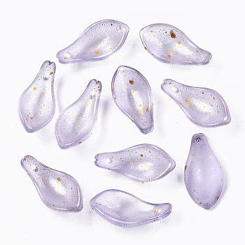 Transparent Spray Painted Glass Pendants, with Gold Foil, Petal, Lilac, 22~23x11x6mm, Hole: 1.2mm