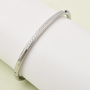 304 Stainless Steel Micro Pave Cubic Zirconia Hinged Bangles for Women, Stainless Steel Color, 0.16 inch(0.4cm), Inner Diameter: 1.97 inch(5cm)x2.36 inch(6cm)