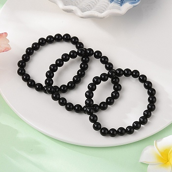 Natural Obsidian Beaded Stretch Bracelets, Round, 2-1/8 inch(55mm), bead: 8~9mm