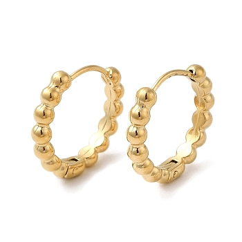 304 Stainless Steel Round Ball Beaded Hoop Earrings for Women, Real 18K Gold Plated, 16.5x3x17mm