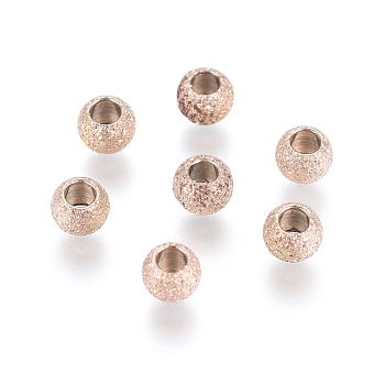 Ion Plating(IP) 304 Stainless Steel Textured Spacer Beads, Round, Rose Gold, 3x2mm, Hole: 1.5mm