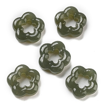 Natural Hetian Jade Linking Rings, Flower Charm, 12~14x3.8~5mm