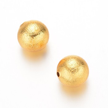 Round Matte Brass Beads, Real 18K Gold Plated, 16mm, Hole: 2mm