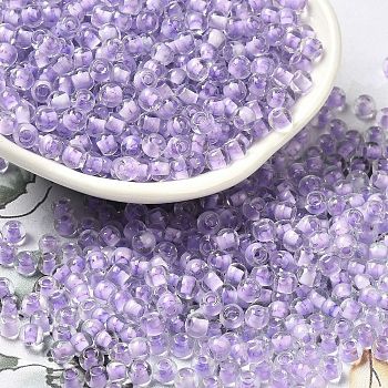 Transparent Glass Round Seed Beads, Inside Colours, Round, Lilac, 6/0, 4x3mm, Hole: 1.2mm, about 7258pcs/pound