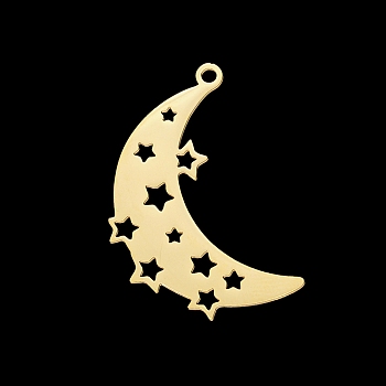 201 Stainless Steel Pendants, Laser Cut, Moon with Star, Golden, 26.5x20x1mm, Hole: 1.5mm