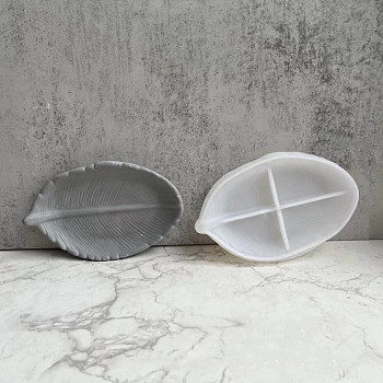 DIY Leaf Dish Tray Silicone Molds, Storage Molds, for UV Resin, Epoxy Resin Craft Making, White, 152x100x25mm