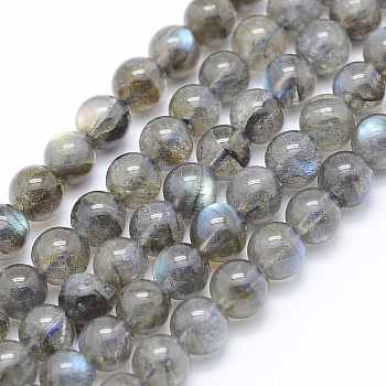 Natural Labradorite Beads Strands, Round, 6~6.5mm, Hole: 1mm, about 63pcs/strand, 15.7 inch(40cm)
