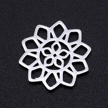 201 Stainless Steel Filigree Joiners Links, Laser Cut, Flower, Stainless Steel Color, 15x14.5x1mm