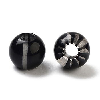 Resin European Beads, Large Hole Round Beads, Black, 13x12mm, Hole: 4.8mm