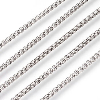 3.28 Feet 304 Stainless Steel Box Chains, Unwelded, Stainless Steel Color, 2.5mm