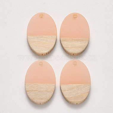 Pink Oval Resin+Wood Pendants