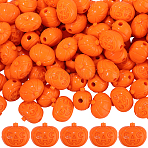 60Pcs Halloween Opaque Resin Beads, Pumpkin with Ghost Face, Dark Orange, 17x19x14mm, Hole: 3mm(RESI-SC0036-67)