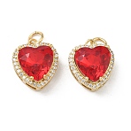 Brass Micro Pave Cubic Zirconia Pendants, with Glass, Cadmium Free & Lead Free, Long-Lasting Plated, Rack Plating, Heart Charms, Real 18K Gold Plated, 15x13x8mm, Jump Ring: 5x0.8mm, Inner Diameter: 3mm(KK-C252-02A-G)