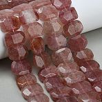 Natural Strawberry Quartz Strands Beads, Rectangle, Faceted, Indian Red, 15x20x6mm, Hole: 1.5mm, about 25pcs/strand, 14.96 inch(38cm)(G-C285-A03-01)