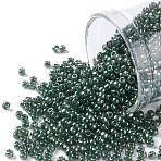 TOHO 11/0 Round Beads, Japanese Seed Beads, (373) Inside Color Black Diamond/Dk Green, 2.2mm, Hole: 0.8mm, about 5555pcs/50g(SEED-XTR11-0373)