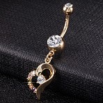 Piercing Jewelry, Brass Cubic Zirconia Navel Ring, Belly Rings, with 304 Stainless Steel Bar, Cadmium Free & Lead Free, Real 18K Gold Plated, Heart, Colorful, 43x9mm, Bar Length: 3/8"(10mm), Bar: 14 Gauge(1.6mm)(AJEW-EE0003-26B)