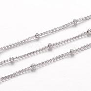 304 Stainless Steel Curb Chains, Satellite Chains, Soldered, with Rondelle Beads, Stainless Steel Color, 1.8x1.4x0.4mm(CHS-K004-12P-0.4mm)