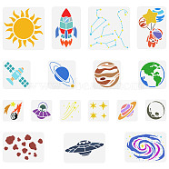 17Pcs 17 Styles PET Hollow Out Drawing Painting Stencils Sets, for DIY Scrapbook, Photo Album, Sun & Rocket & Planet & Spaceman Pattern, Universe Themed Pattern, 150~300x150~300mm, about 1pc/style(DIY-WH0383-0044)