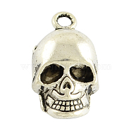 Halloween Tibetan Style Alloy Skull Pendants, Cadmium Free & Lead Free, Antique Silver, 20x11x7mm, Hole: 2mm(X-TIBEP-2884A-AS-LF)