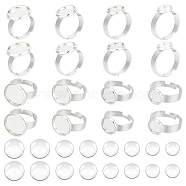 DIY Blank Dome Ring Making Kit, Including Adjustable 201 Stainless Steel Ring Settings, Half Round Glass Cabochons, Stainless Steel Color, 32Pcs/box(DIY-UN0004-76)