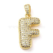 Brass Micro Pave Cubic Zirconia Pendants, Cadmium Free & Lead Free, Long-Lasting Plated, Real 18K Gold Plated, Letter F, 23x13.5x5.5mm, Hole: 4.5x3mm(KK-E061-03G-06)