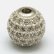 Round 925 Sterling Silver Beads, with Micro Pave Cubic Zirconia, Silver, 6mm, Hole: 1mm(STER-O021-01S-6mm)