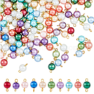 150Pcs 5 Colors Glass Imitation Pearl Connector Charms, with Golden Plated Double Iron Loops, Round Links, Mixed Color, 14x7.5mm, Hole: 1.8mm and 2.5mm, 30pc/color(FIND-HY0001-86)