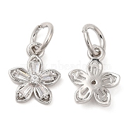 Rack Plating Brass Pave Clear Cubic Zirconia Flower Charms, with Jump Ring, Long-Lasting Plated, Lead Free & Cadmium Free, Platinum, 11x9x2.5mm, Hole: 4mm(KK-Z026-11P)