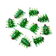 Handmade Lampwork Beads, Cartoon Christmas Tree, Green, 21x19.5x7.2mm, Hole: 1mm(LAMP-I020-18)