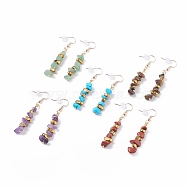 Gemstone Chips Beaded Dangle Earrings, Brass Drop Earrings for Women, Golden, 56~60mm, Pin: 0.8mm(EJEW-JE04899)