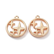 Rack Plating Alloy Resin Imitation Shell Pendants, Flat Round with Star Charms, Light Gold, 16.5x14x2.5mm, Hole: 1.2mm(FIND-E043-08KCG)