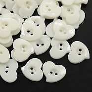 Acrylic Heart Buttons, Plastic Sewing Buttons for Costume Design, 2-Hole, Dyed, White, 13x12x2mm, Hole: 1mm(X-BUTT-E086-D-01)