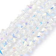 Electroplate Transparent Glass Beads, Half Rainbow Plated, Faceted Star, Clear AB, 9.5x10x6mm, Hole: 0.5mm(EGLA-Z003-AB01)