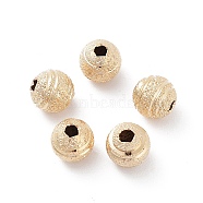 Brass Beads, Cadmium Free & Lead Free, Textured, Round, Real 24K Gold Plated, 6x5mm, Hole: 1mm(KK-A187-04B-G)