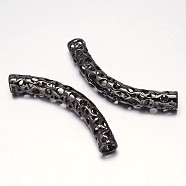 Hollow Curved Rack Plating Brass Tube Beads, Gunmetal, 42x6mm, Hole: 3mm(KK-L104-05B)